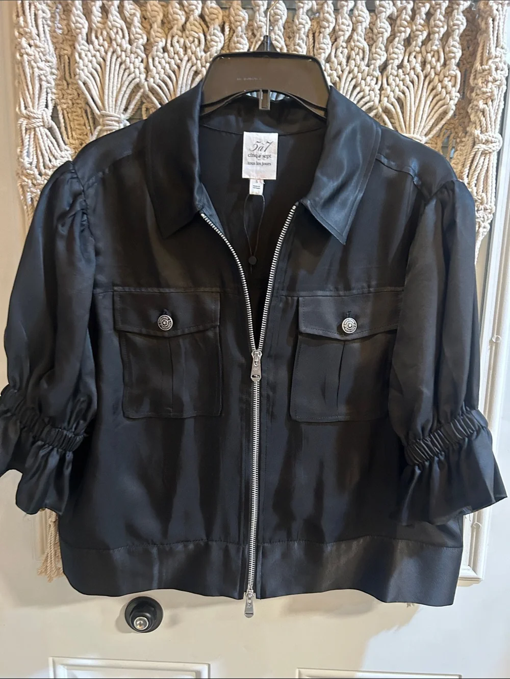 cinq a sept Holly Cropped Black Zip-Front Jacket